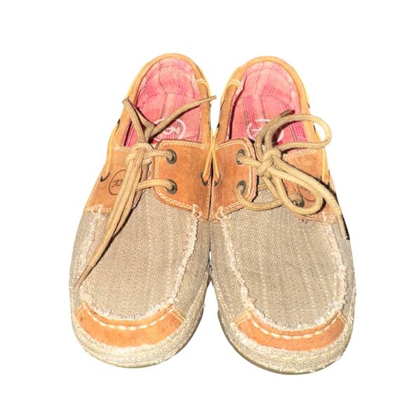 Tony Lama Shoes - Tony Lama 3R Canvas Loafers Women's Size 6.5 B Beige Straw Leather Casual Shoes